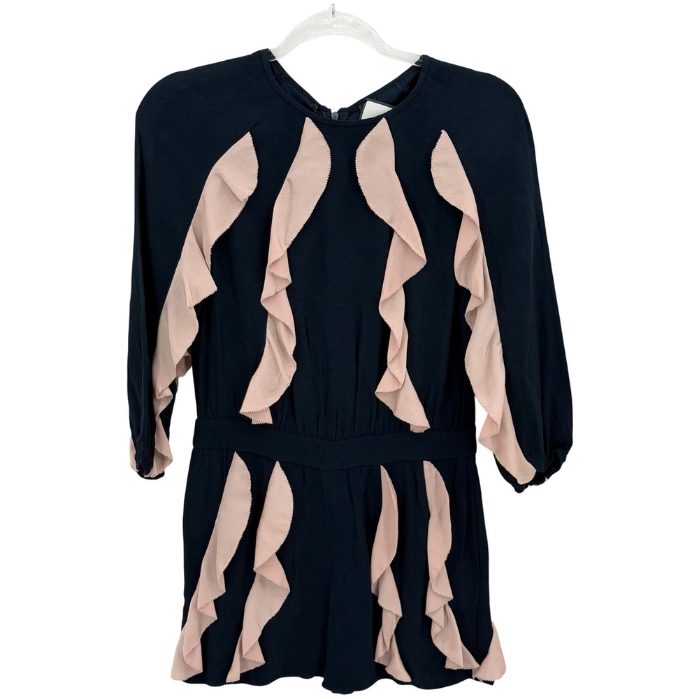 Alexis Romper Women XS Navy Blush Ruffle Colorblock Feminine Summer Party Dainty